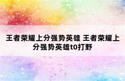 王者荣耀上分强势英雄 王者荣耀上分强势英雄t0打野